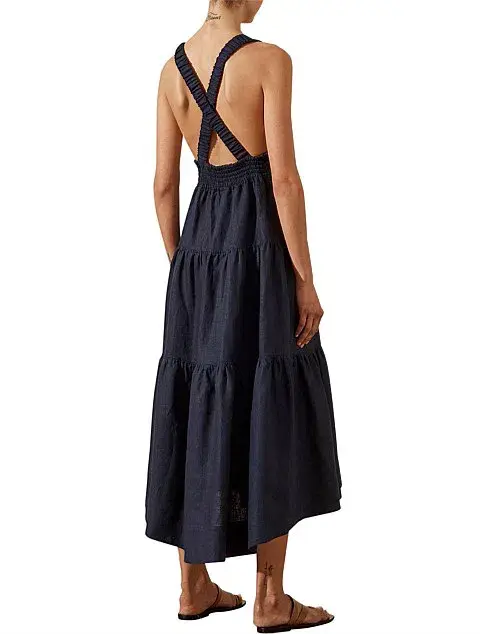 Shona Joy Ligia Plunged Cross Back Midi Dress in Navy Size AU 8 - Image 2