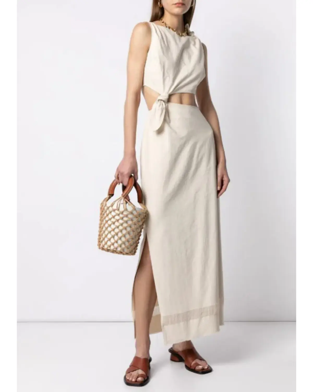 Sir The Label Marne Knot Dress Beige Size AU 6 - Image 3