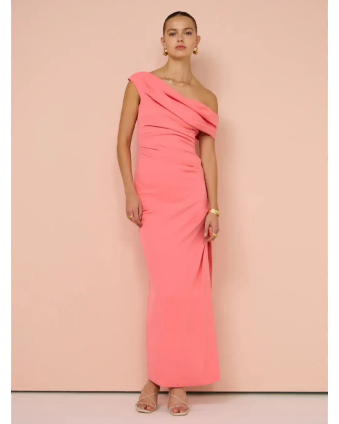 Sofia The Label Alexis Off Shoulder Gown Watermelon Size AU 8 for rent on The Volte - main image