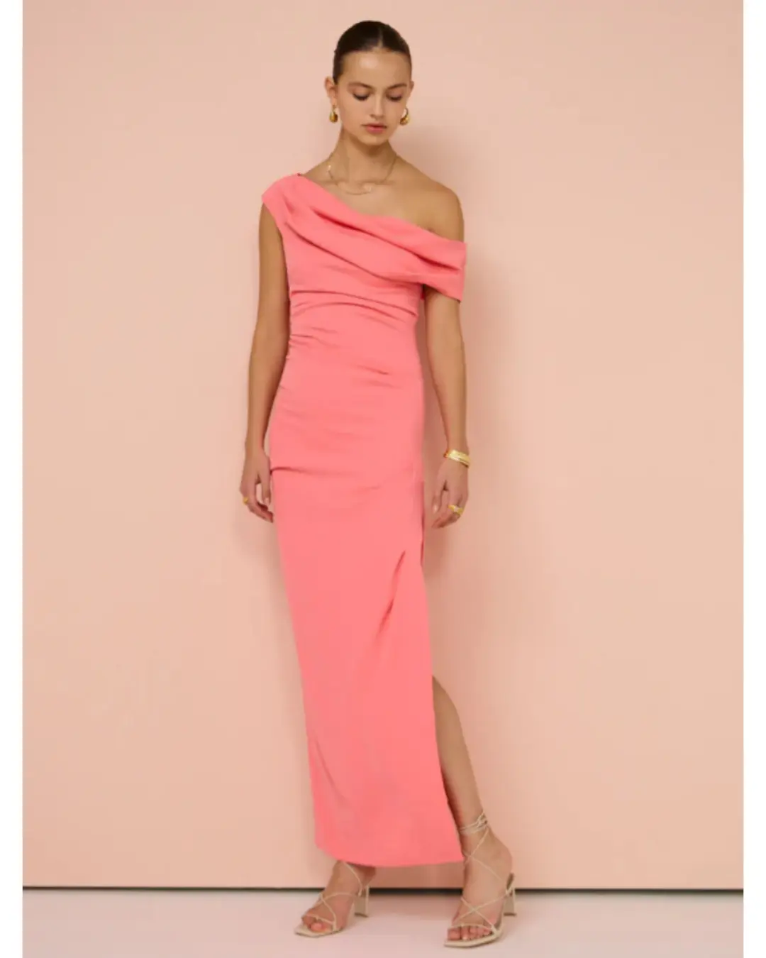 Sofia The Label Alexis Off Shoulder Gown Watermelon Size AU 8 for rent on The Volte - main image