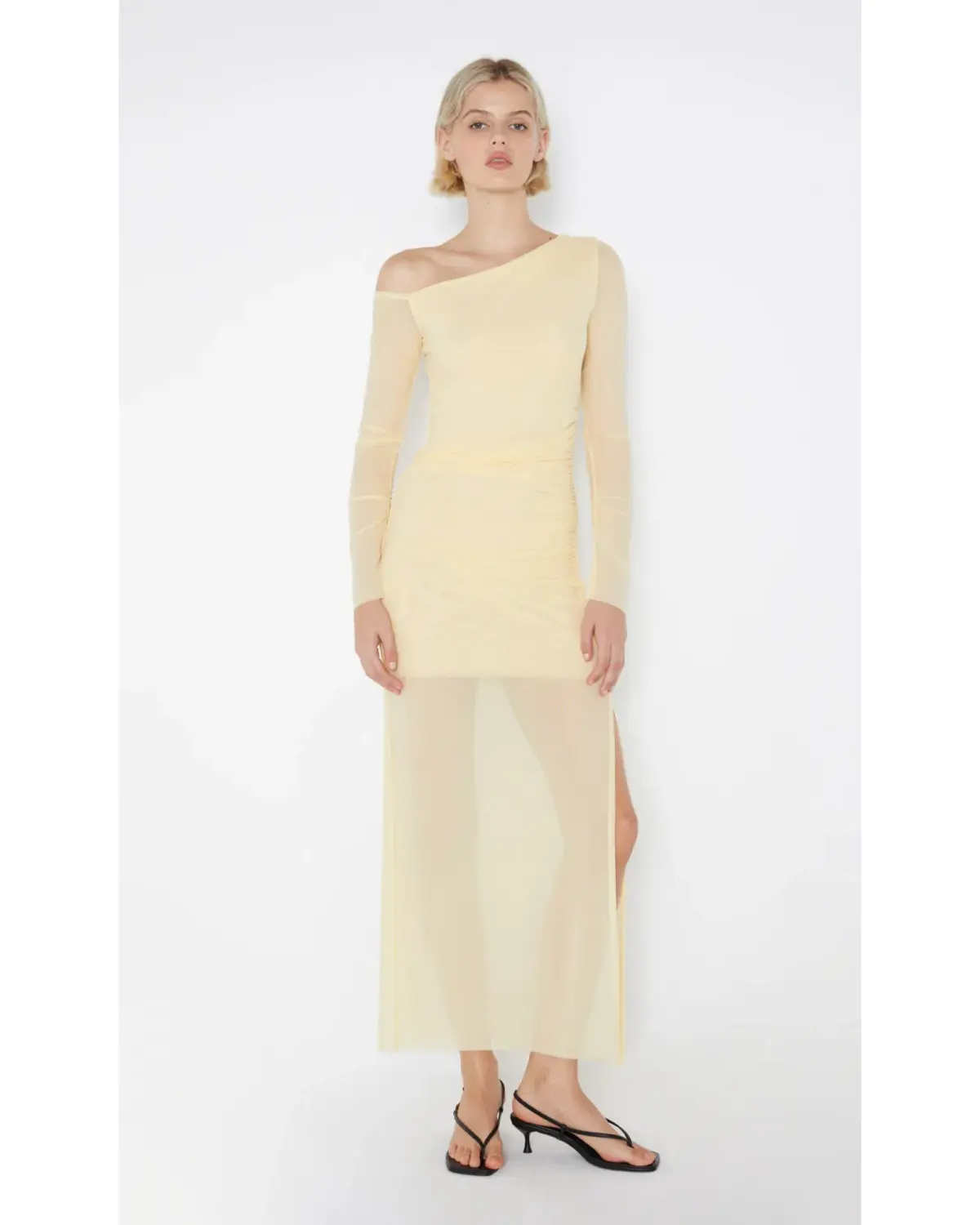 Bec & Bridge Fae Asym Long Sleeve Dress in Butter Yellow Size AU 10 - Image 1