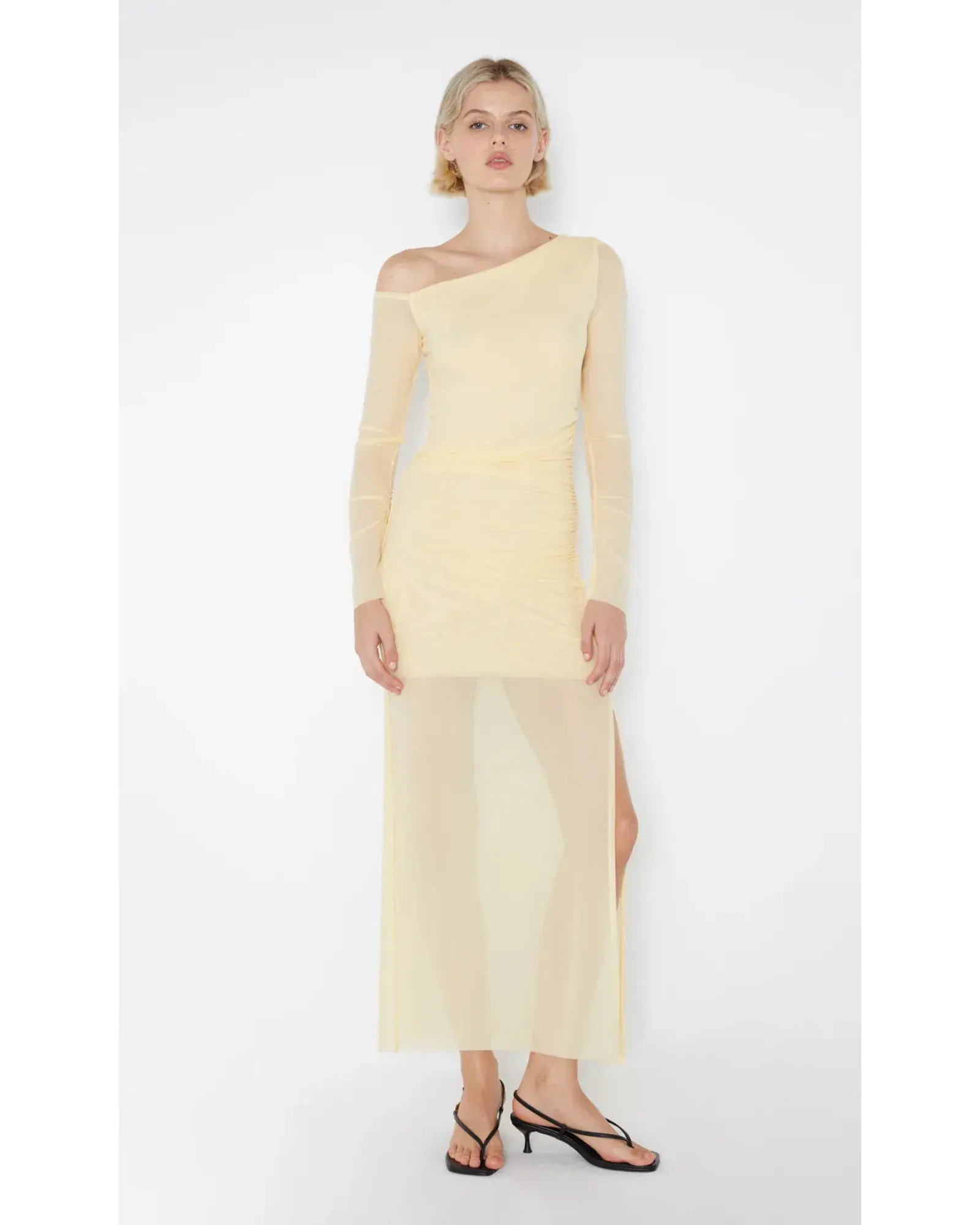 Bec & Bridge Fae Asym Long Sleeve Dress in Butter Yellow Size AU 10 - Image 1
