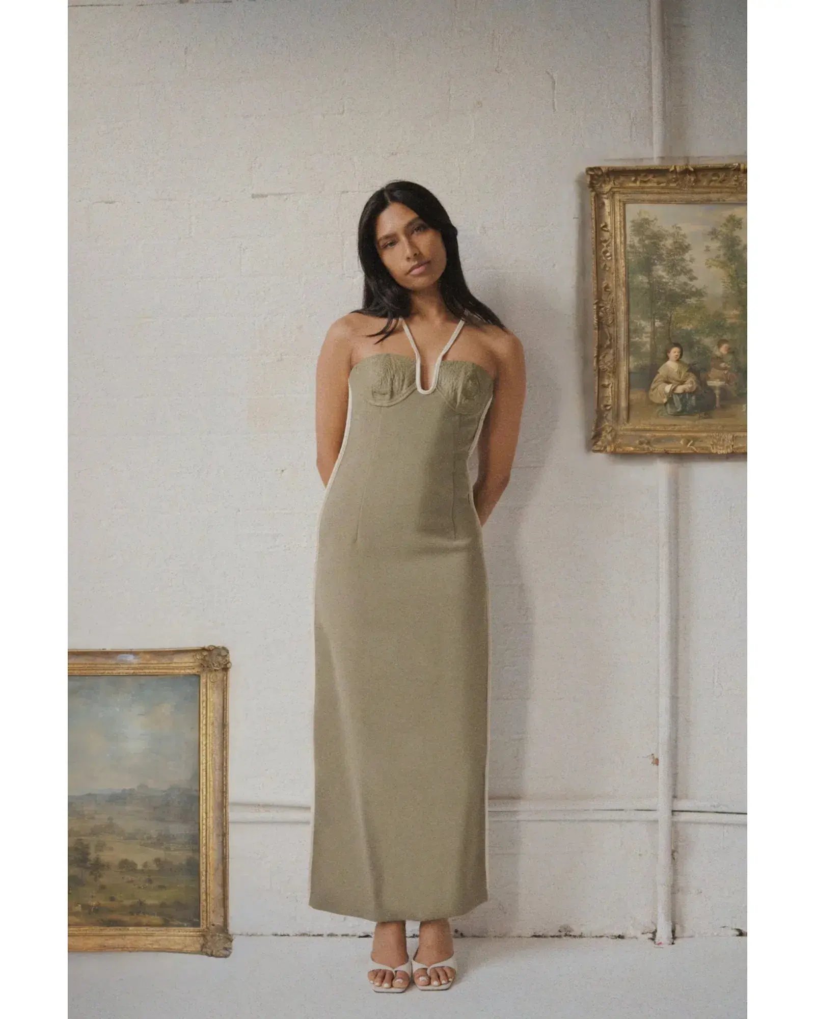 Paris Georgia Nassia Dress Khaki Size AU 6 - Image 1