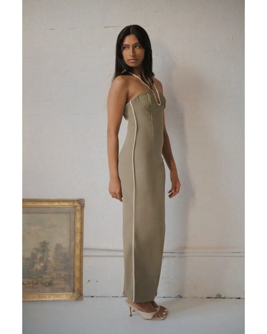 Paris Georgia Nassia Dress Khaki Size AU 10 for rent on The Volte - main image