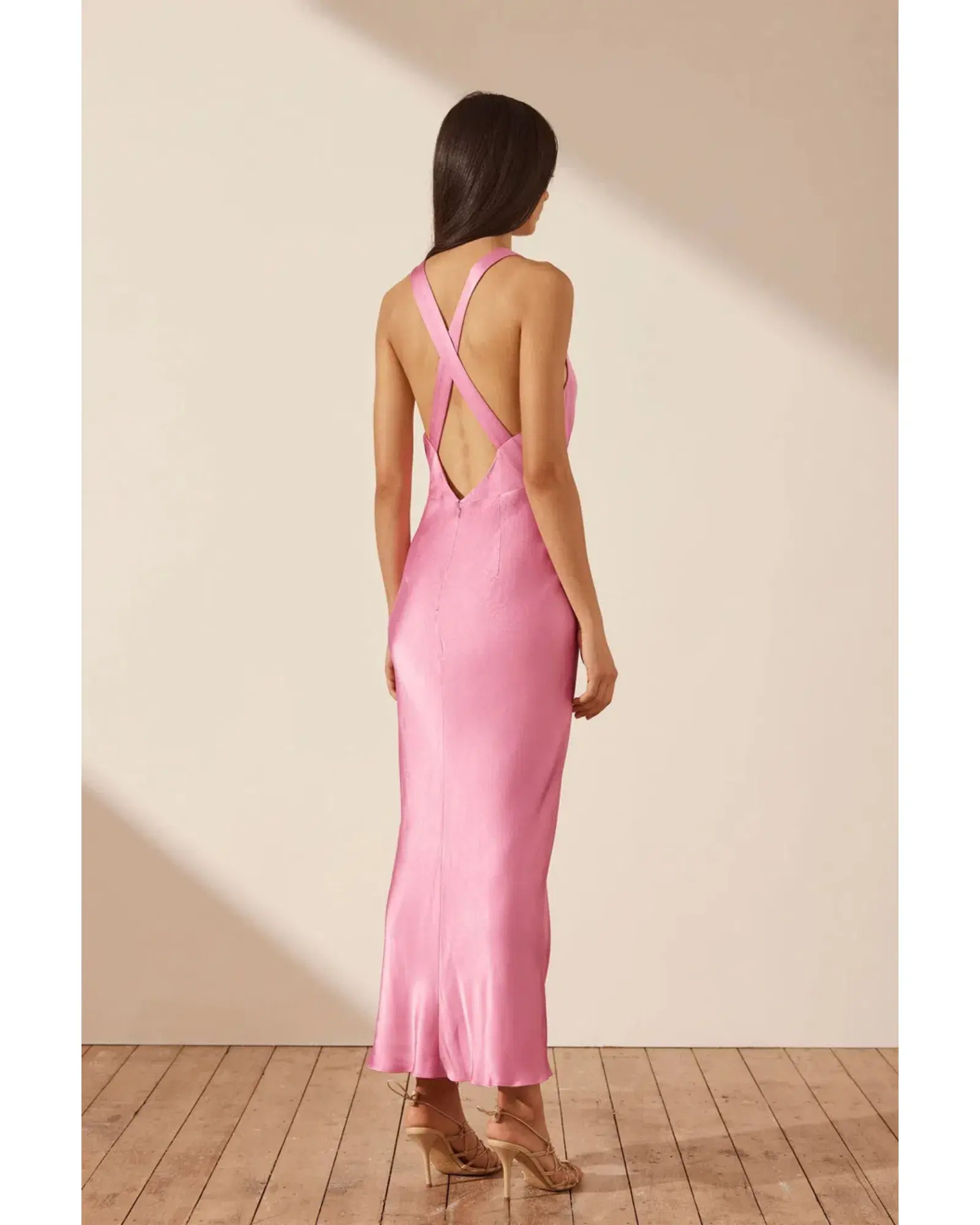 Shona Joy Arienzo Plunge Cross Back Dress Pink Size AU 8 - Image 3