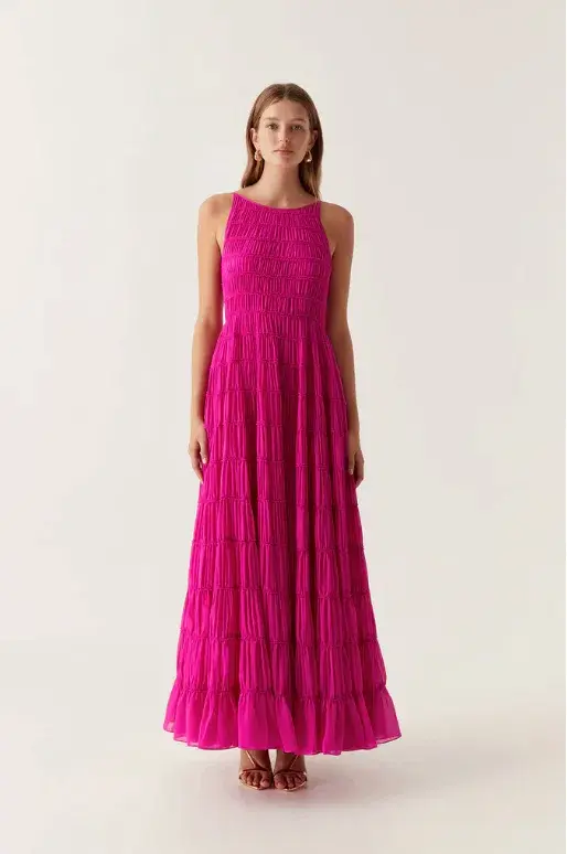 Aje Rosewood Ruched Maxi Dress Magenta Size AU 14 - Image 1