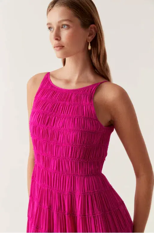 Aje Rosewood Ruched Maxi Dress Magenta Size AU 14 - Image 3
