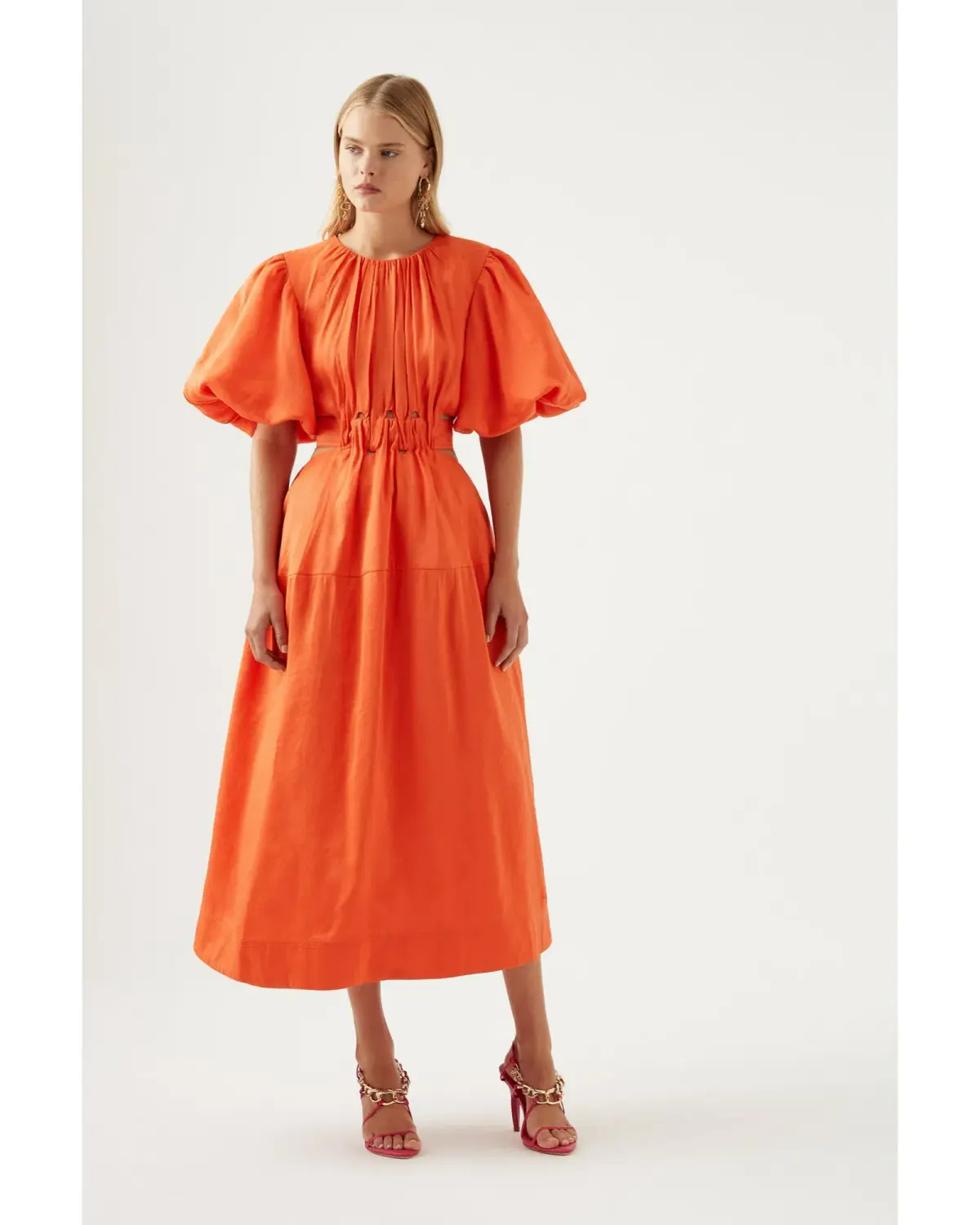 Aje Cosette Tie Back Midi Dress Orange Size AU 12 - Image 1