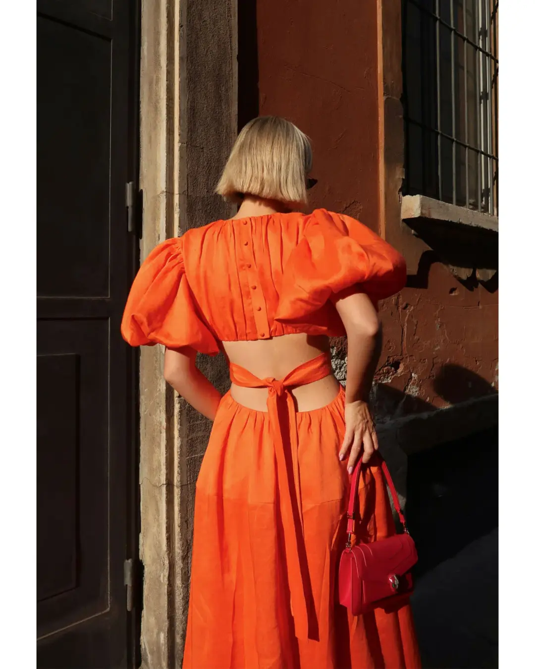 Aje Cosette Tie Back Midi Dress Orange Size AU 12 for rent on The Volte - main image
