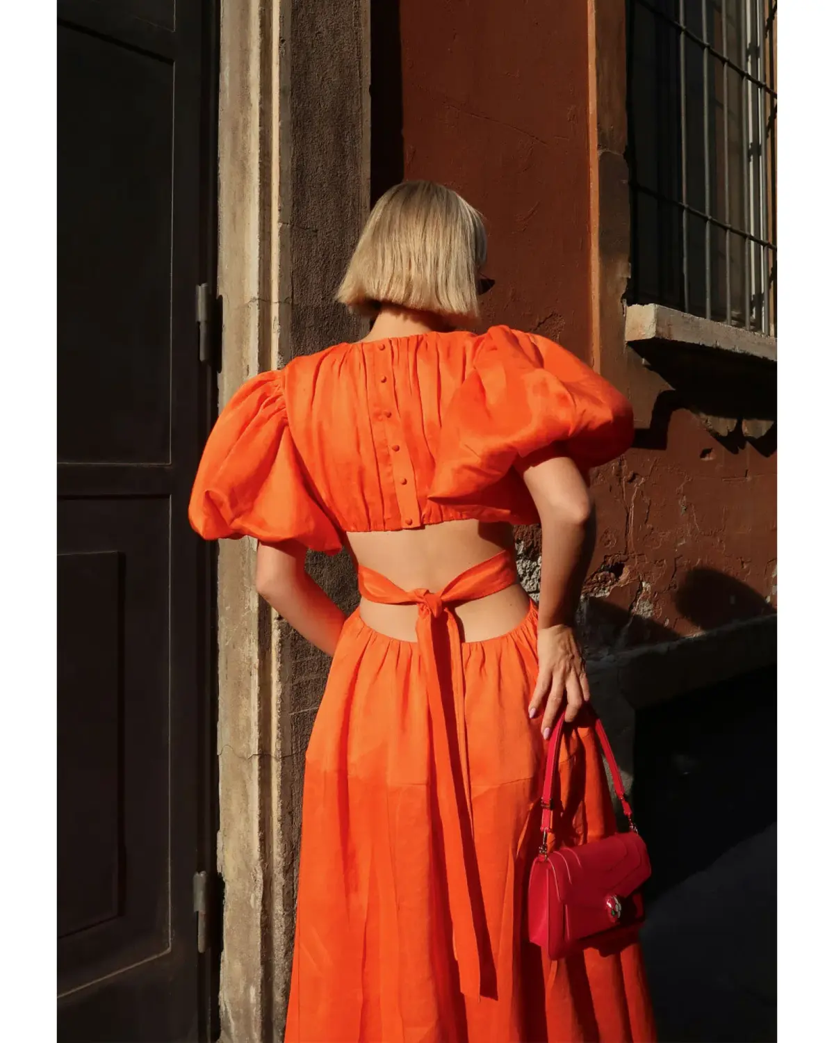 Aje Cosette Tie Back Midi Dress Orange Size AU 12 - Image 4