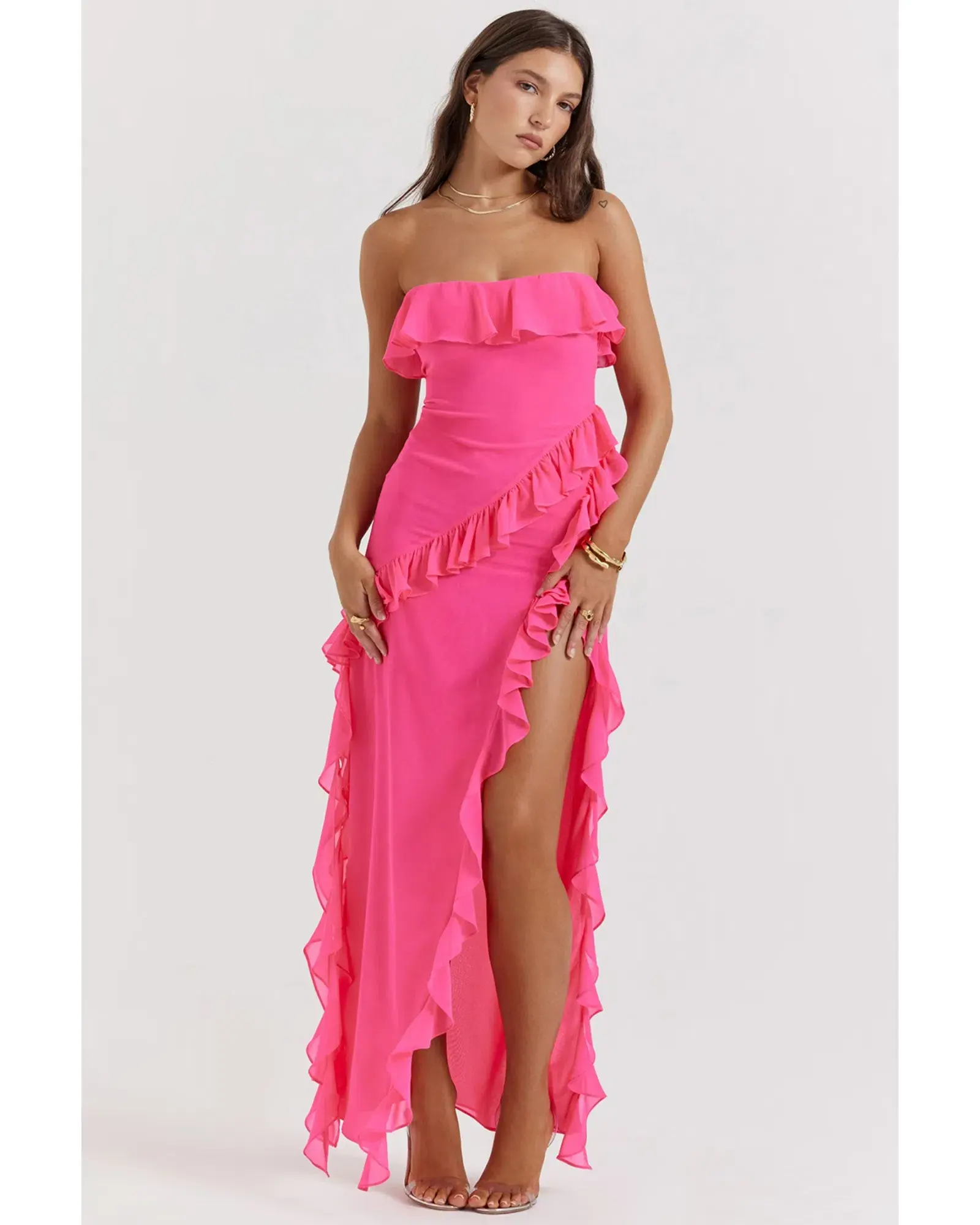 House Of CB Sarina Ruffle Maxi Dress Fuchsia Size AU 8 - Image 2