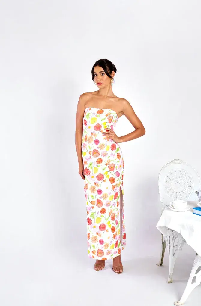 Isabella Longginou Strapless Pencil Dress Poppy Floral Size 10 - Image 1