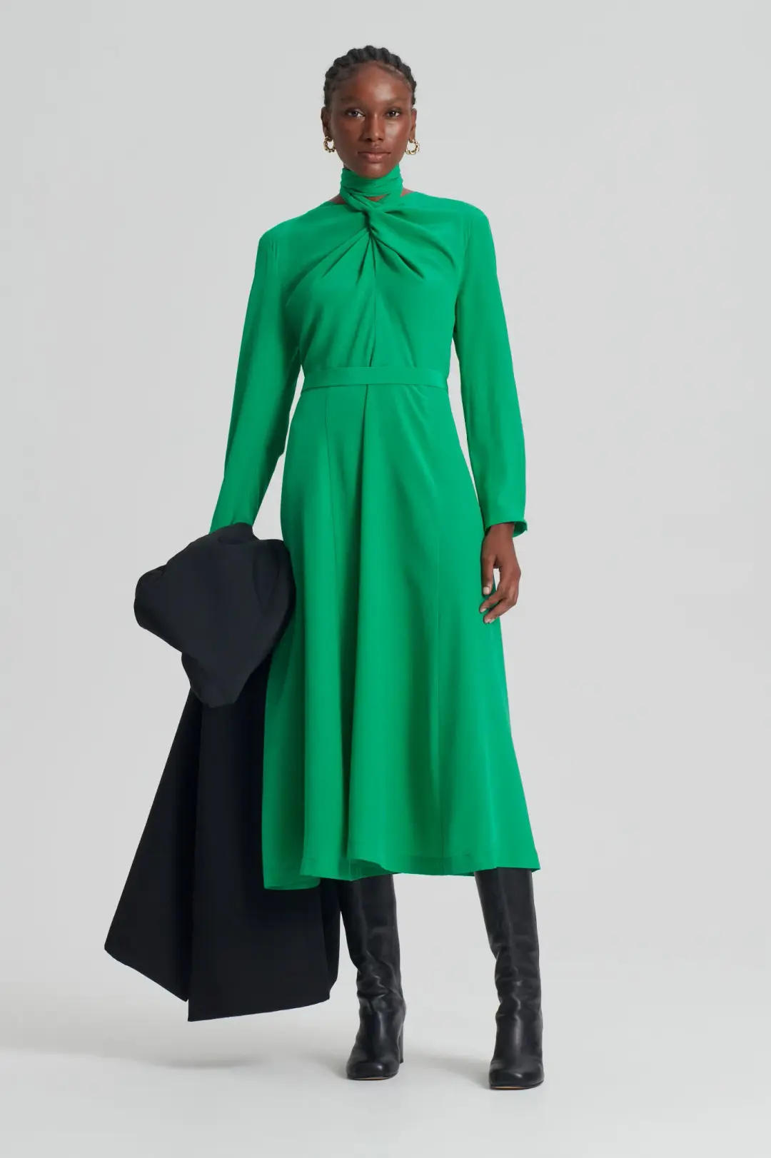 Scanlan Theodore Silk Drape Neck Dress Emerald Size 10 for rent on The Volte - main image