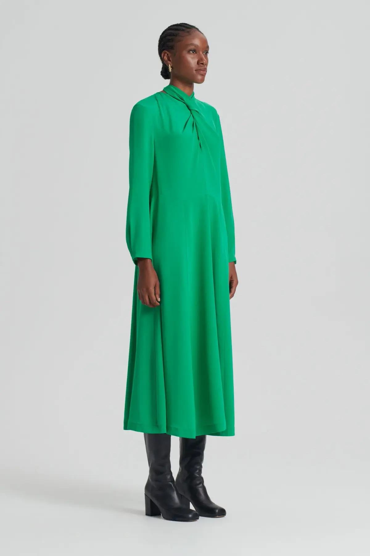 Scanlan Theodore Silk Drape Neck Dress Emerald Size 10 - Image 2