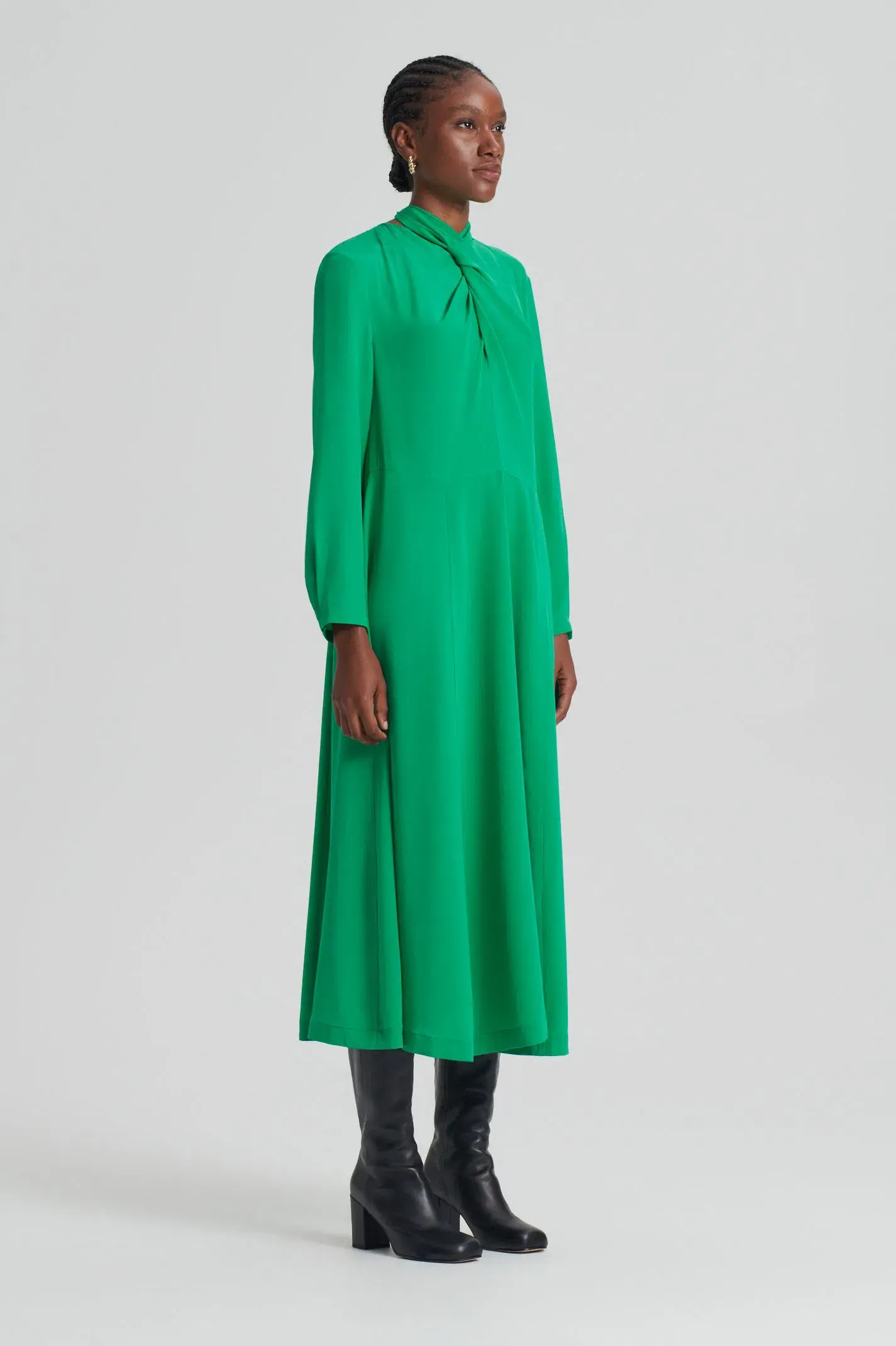 Scanlan Theodore Silk Drape Neck Dress Emerald Size 10 - Image 2