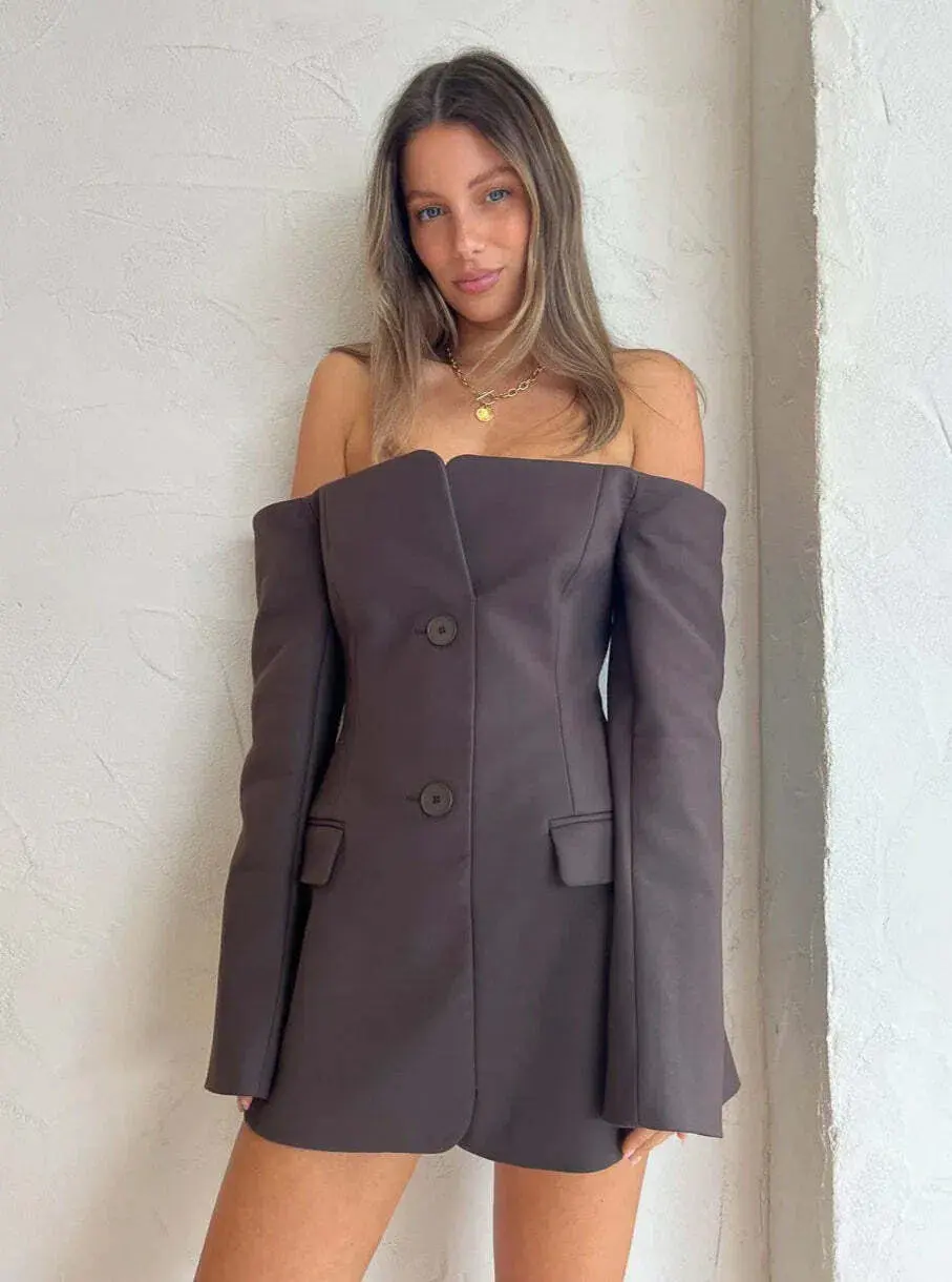 Sir the Label Sandrine Tailored Mini Dress in Chocolate Brown Size 3 / AU 12 - Image 2