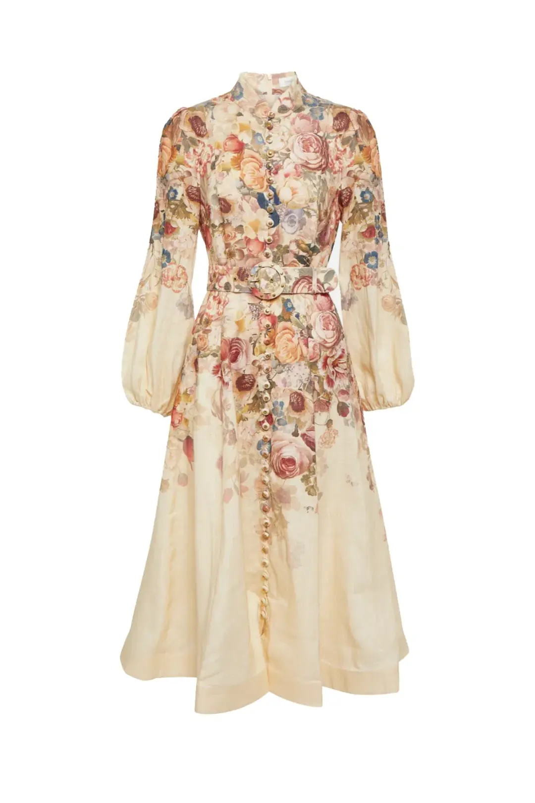 Zimmermann Luminosity Buttoned Midi Dress in Morisot Cream Floral Print Size 0 / AU 8 for rent on The Volte - main image