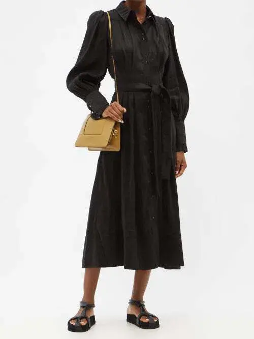 Aje Idealist Linen Blend Midi Dress Black Size 4 for rent on The Volte - main image