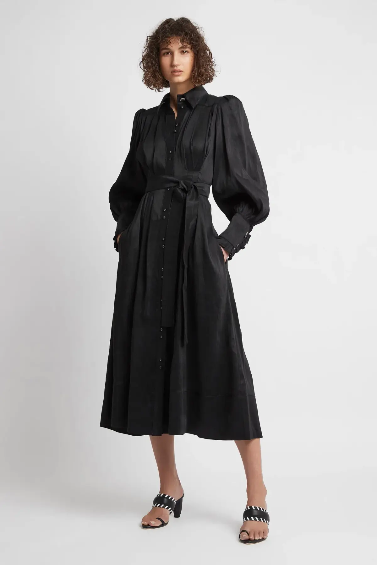 Aje Idealist Linen Blend Midi Dress Black Size 4 - Image 1