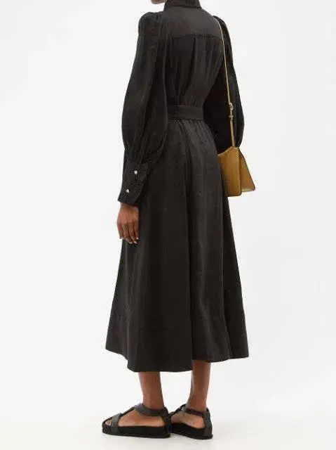 Aje Idealist Linen Blend Midi Dress Black Size 4 for rent on The Volte - main image
