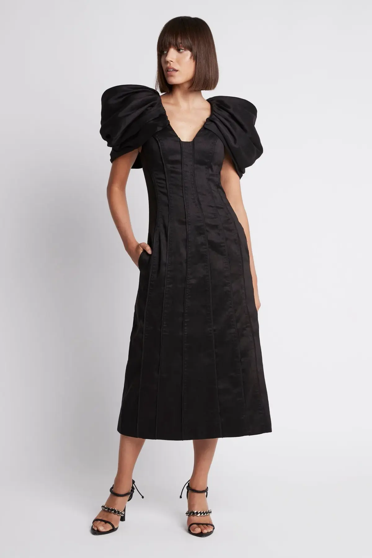 Aje Admiral Butterfly Sleeve Midi Dress Black Size 4  - Image 1