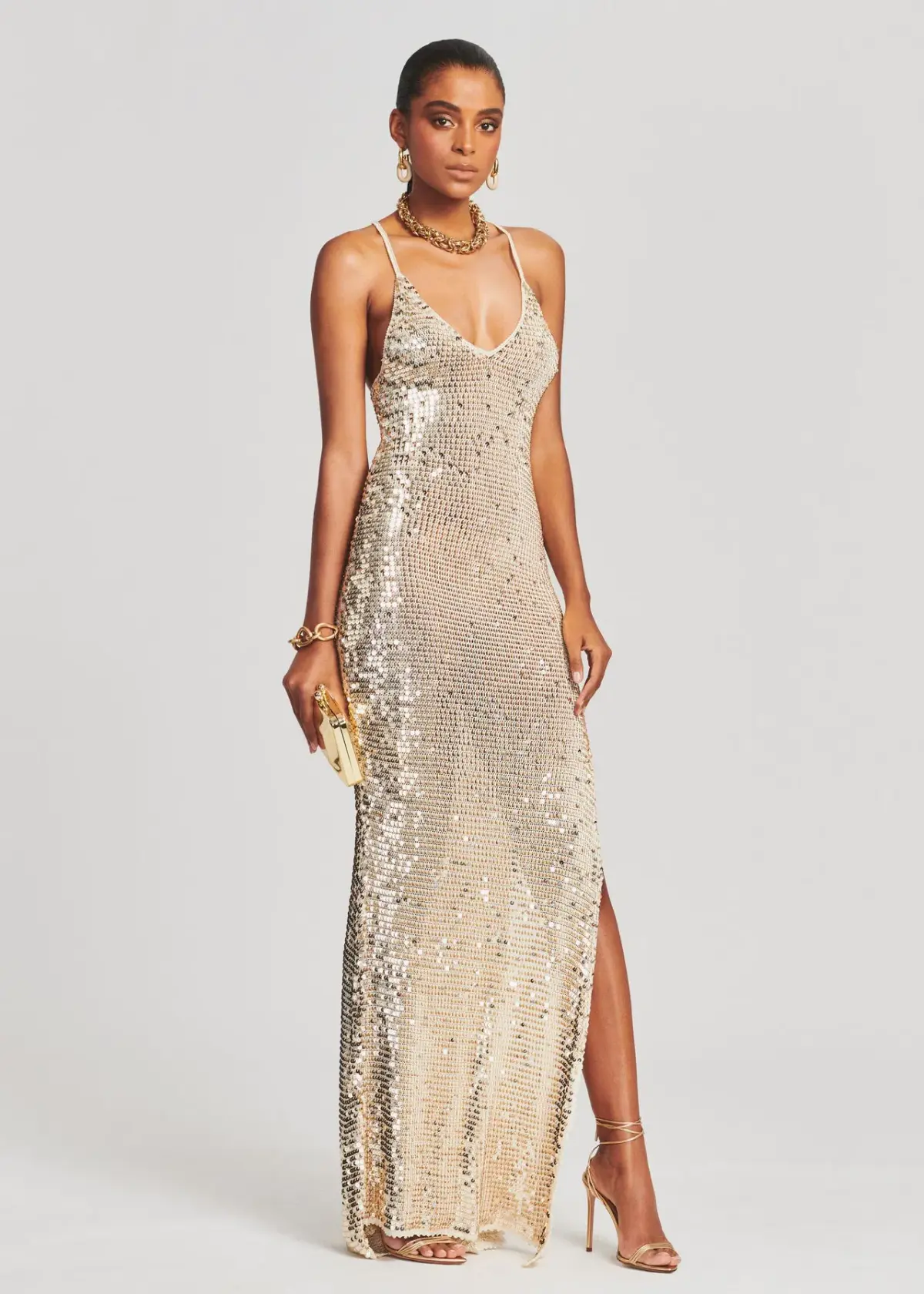 Retrofete Marie Sequin Crochet Dress Ivory Gold Sequin Size XS/S   - Image 2