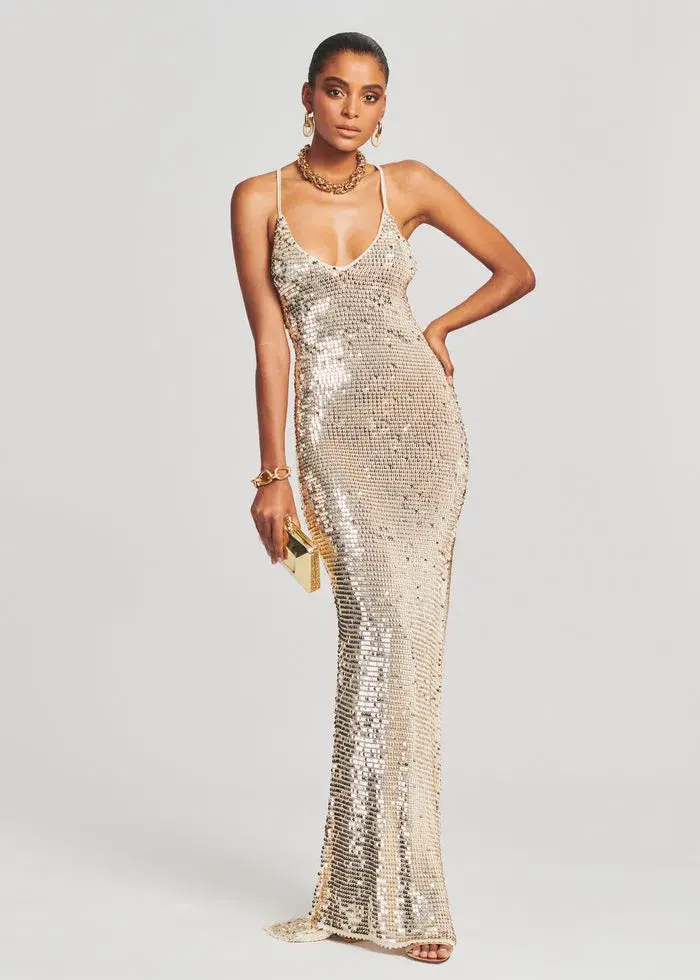 Retrofete Marie Sequin Crochet Dress Ivory Gold Sequin Size XS/S   - Image 1