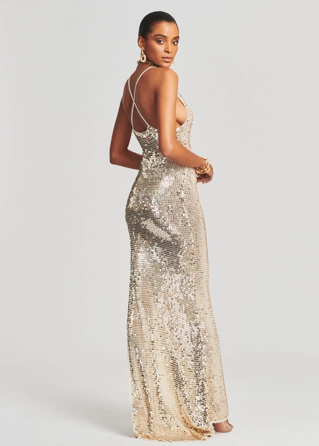 Retrofete Marie Sequin Crochet Dress Ivory Gold Sequin Size XS/S   - Image 3