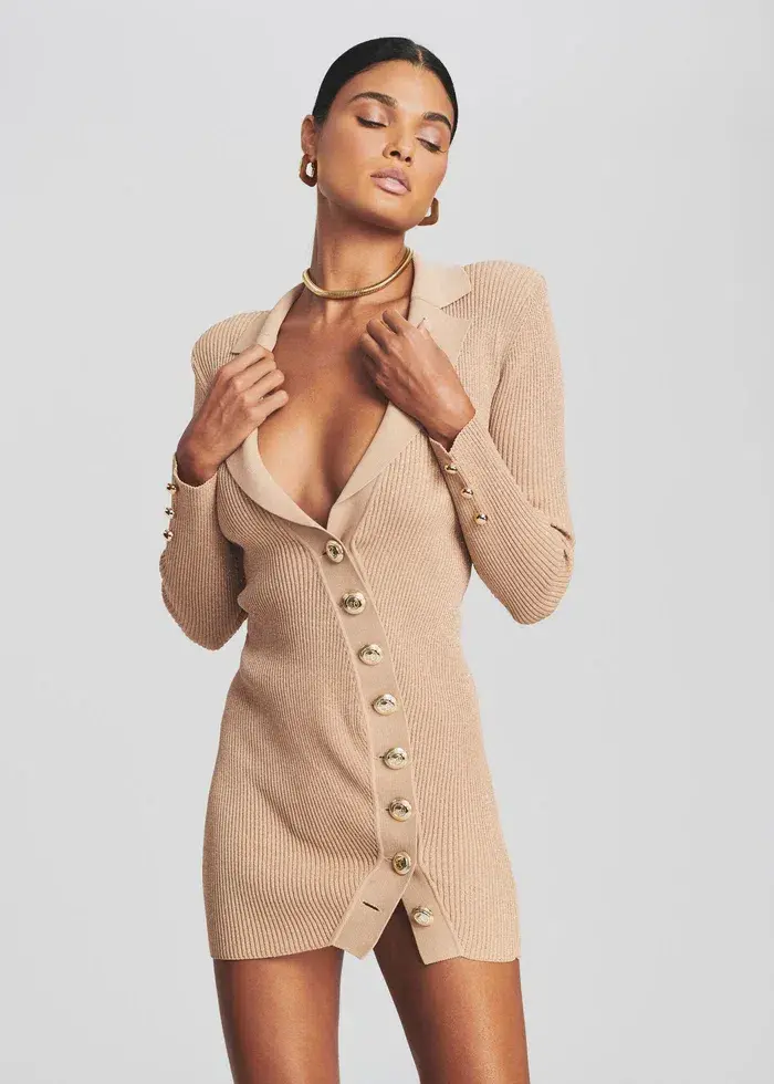 Retrofete Mimi Rib Knit Mini Dress Nude Size 6 - Image 5