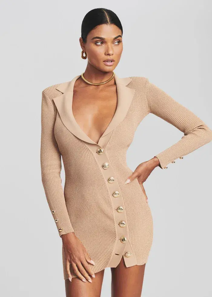 Retrofete Mimi Rib Knit Mini Dress Nude Size 6 - Image 2