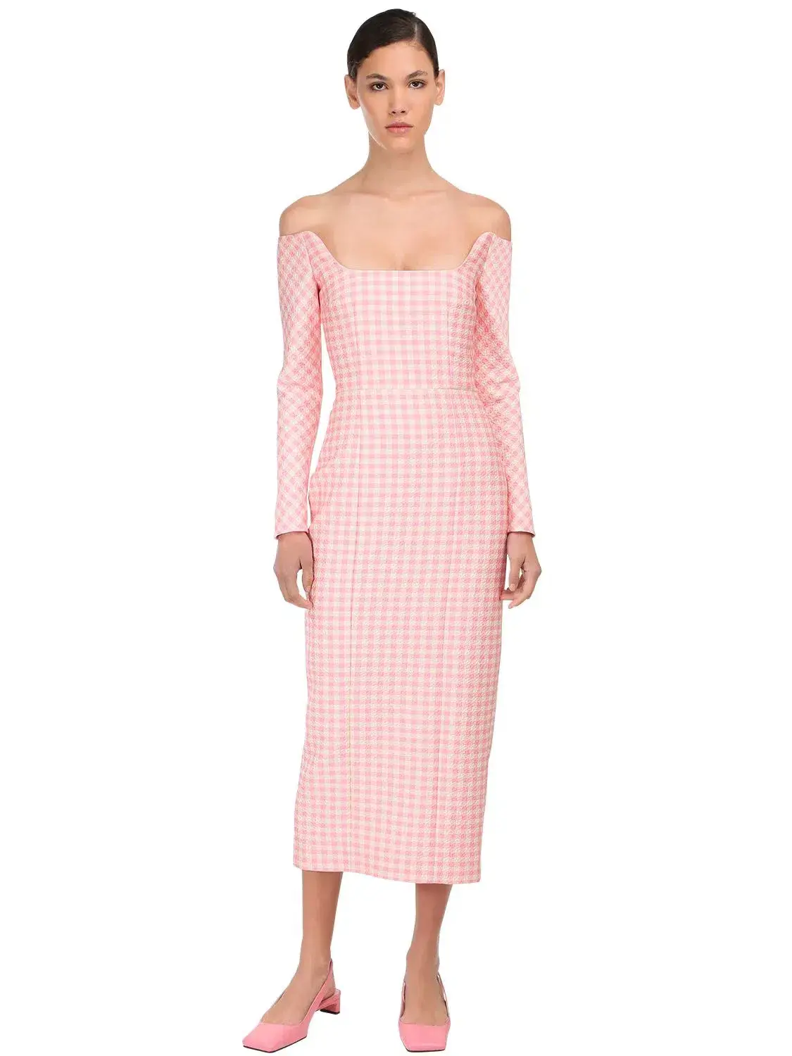 Emilia Wickstead Birch Midi Dress Pink Gingham Size 6 - Image 1