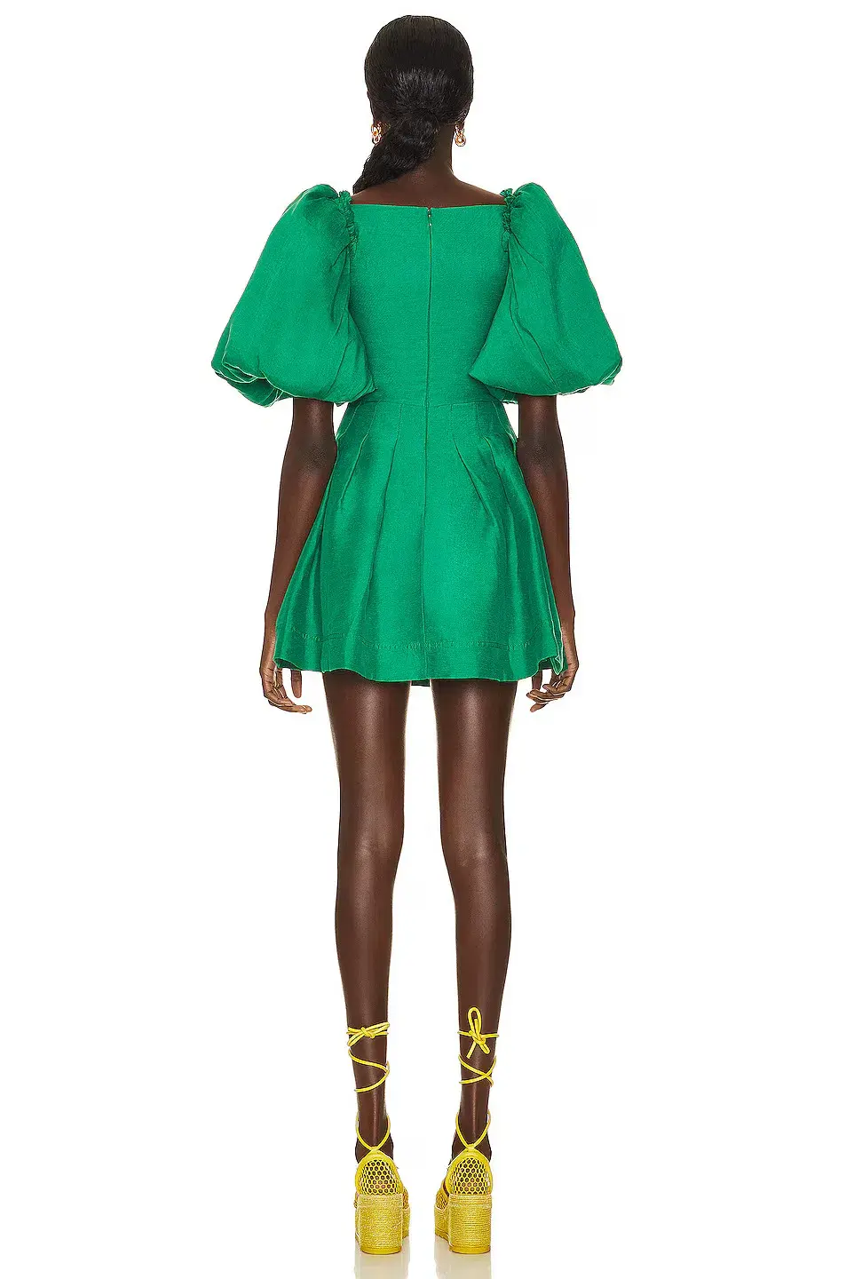 Aje Dusk Knot Puff Sleeve Mini Dress Emerald Green Size 6 - Image 4
