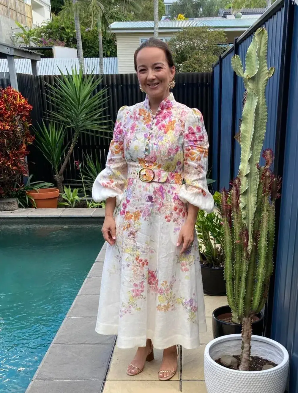 Zimmermann Natura Buttoned Midi Dress Kaleidoscope Garden Floral Size 4 / AU 16 - Image 2