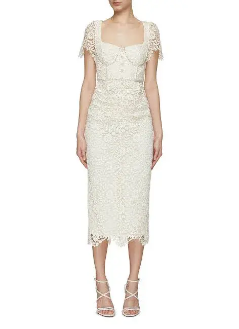 Cream Rose Lace Midi Dress - Image 6