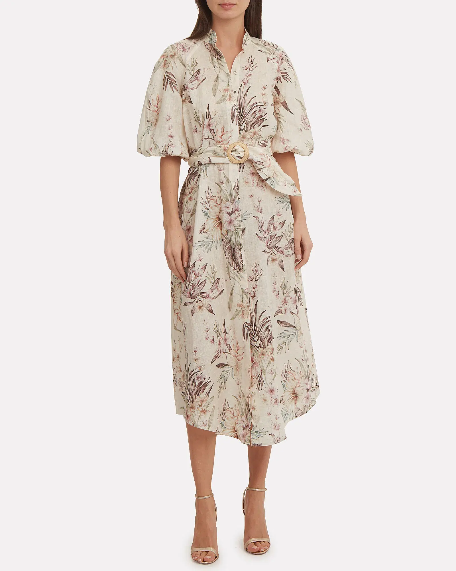 Zimmermann Wayfarer Puff Sleeve Linen Day Tea Shirt Dress Cream Floral Size 2 / AU 12 - Image 1