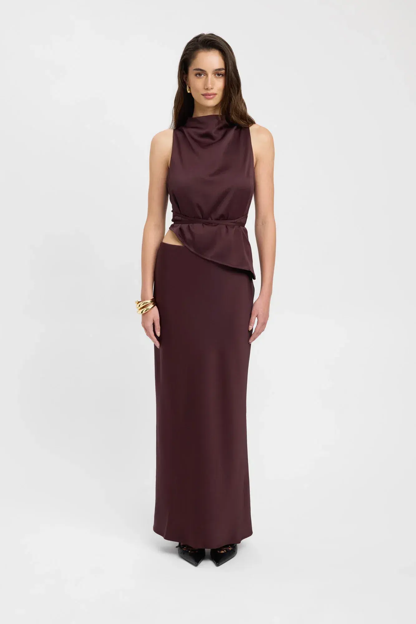 Kookai Prato High Cowl Neck and Prato Slip Skirt  Brown Size 10  - Image 1