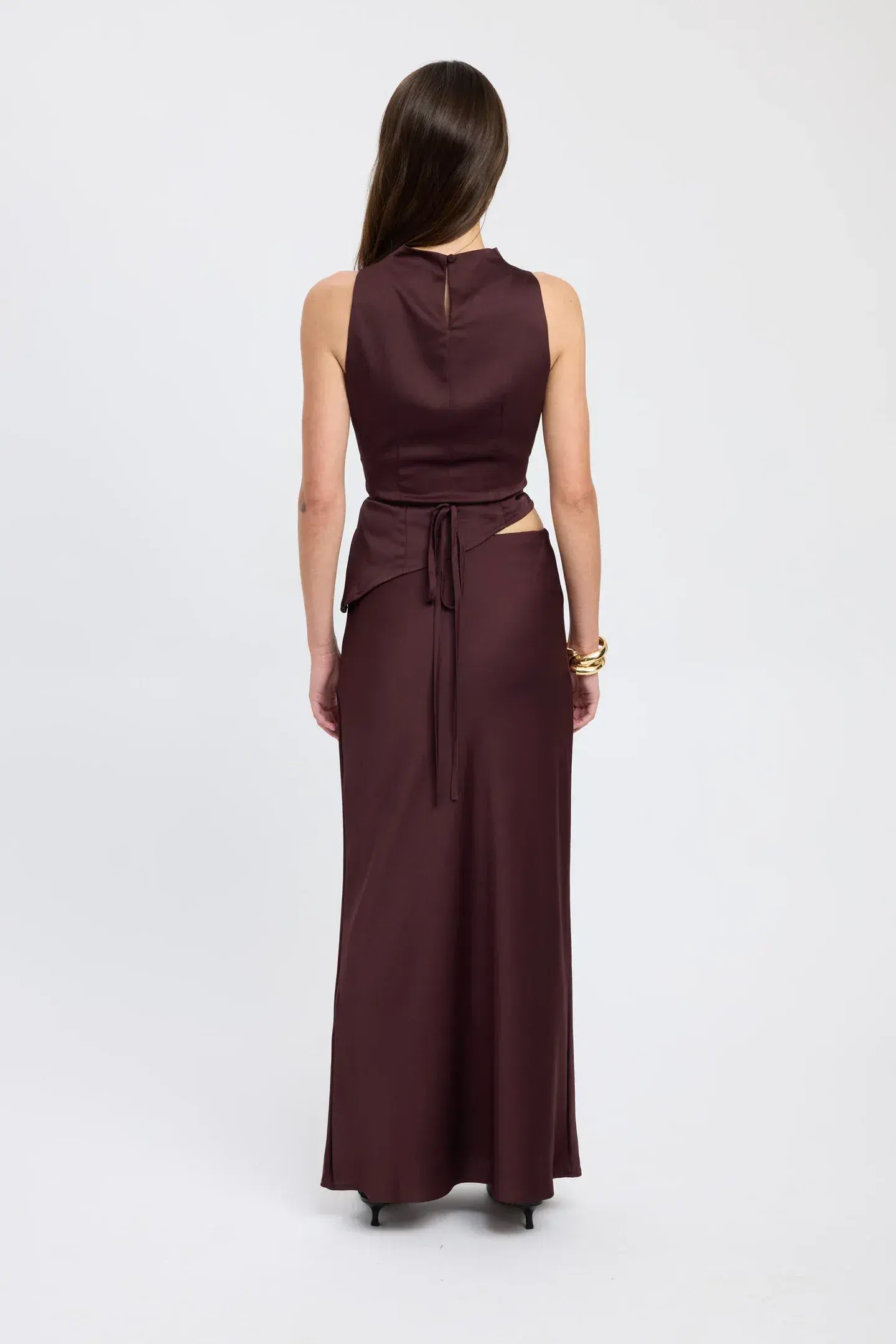 Kookai Prato High Cowl Neck and Prato Slip Skirt  Brown Size 10  - Image 2