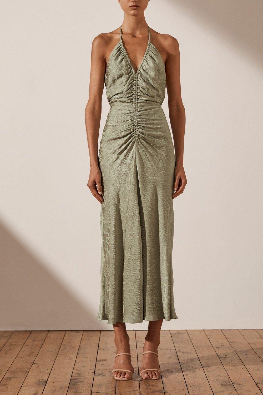 Shona Joy MIA HALTER RUCHED MIDI DRESS IN SAGE 10 - Image 4