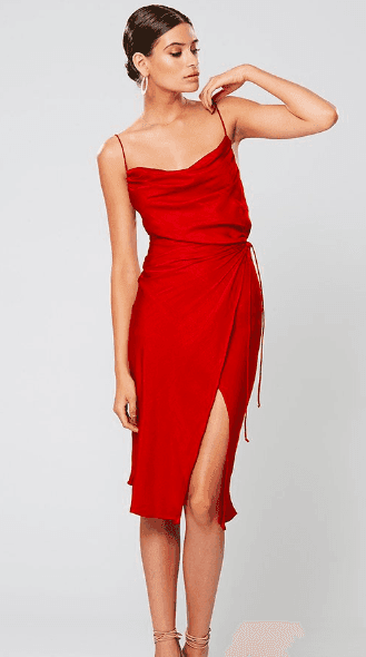ZETIAN COWL NECK 3/4 DRESS RED winona - Image 1