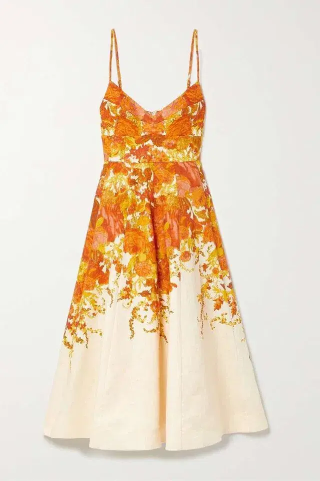 Zimmermann High Tide Picnic Midi Dress Citrus Ikat Size 0 / AU 8 for rent on The Volte - main image
