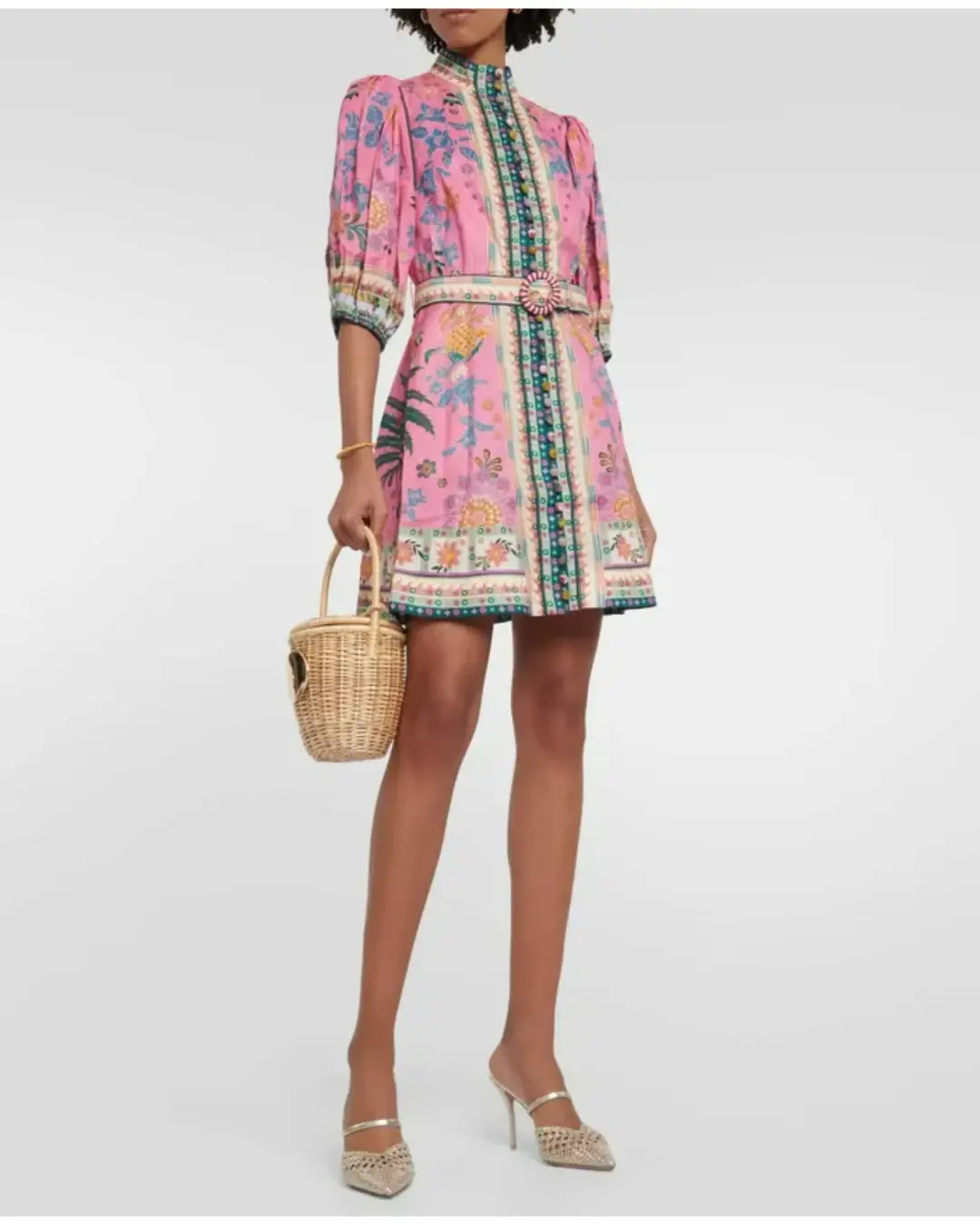Zimmermann Ginger Buttoned Mini Dress in Pink Multi Size 1 / AU 10 for rent on The Volte - main image