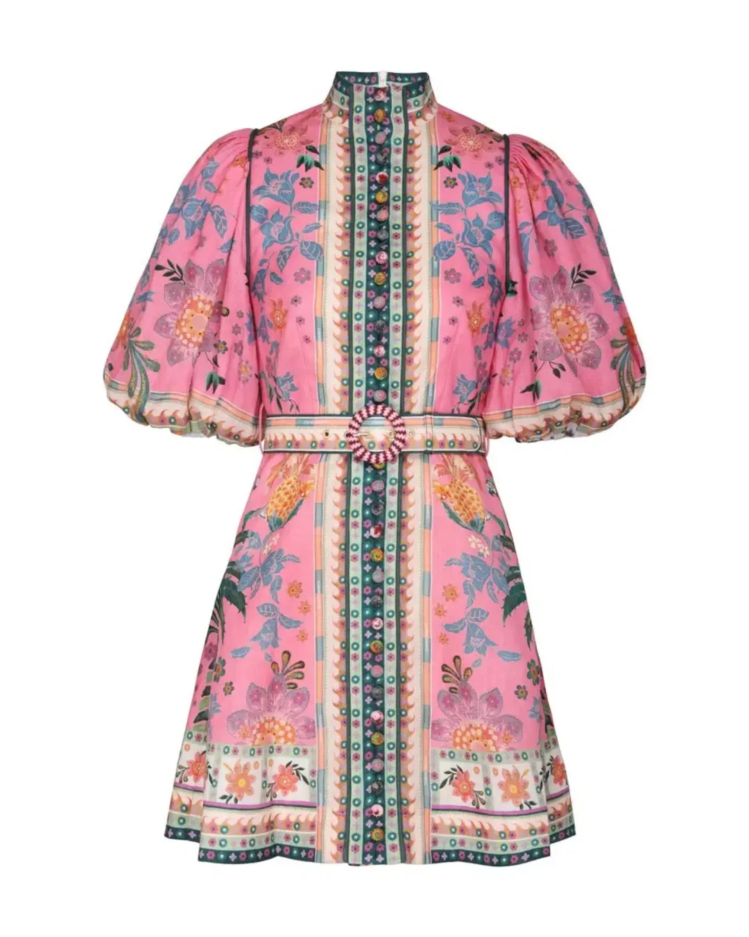 Zimmermann Ginger Buttoned Mini Dress in Pink Multi Size 1 / AU 10 for rent on The Volte - main image