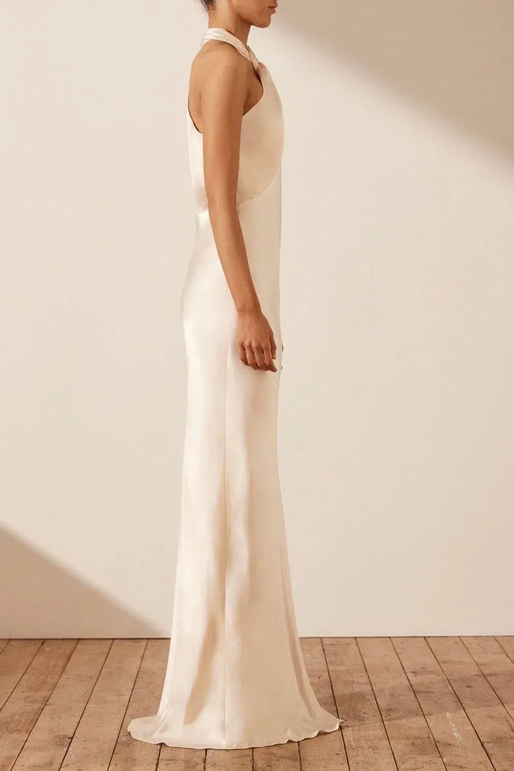 Shona Joy La Lune High Neck Twist Maxi Dress Cream Size 8 - Image 4