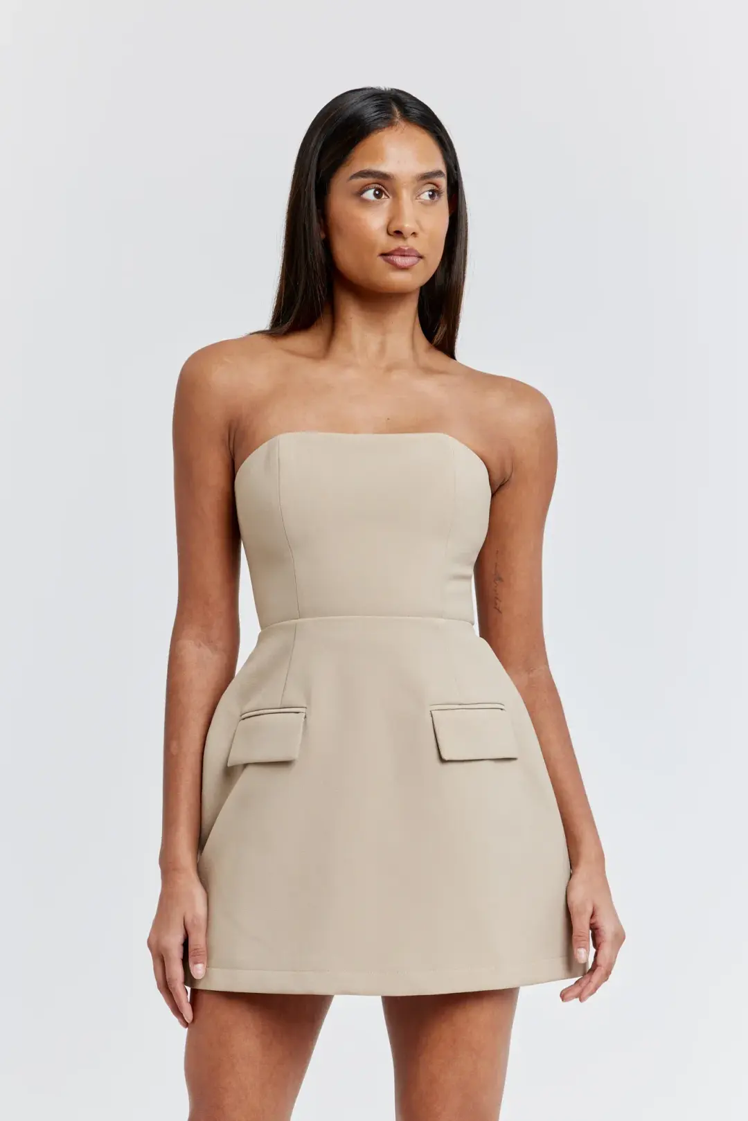 Odd Muse The Ultimate Muse Strapless Mini Dress Taupe Size L / AU 12 for rent on The Volte - main image