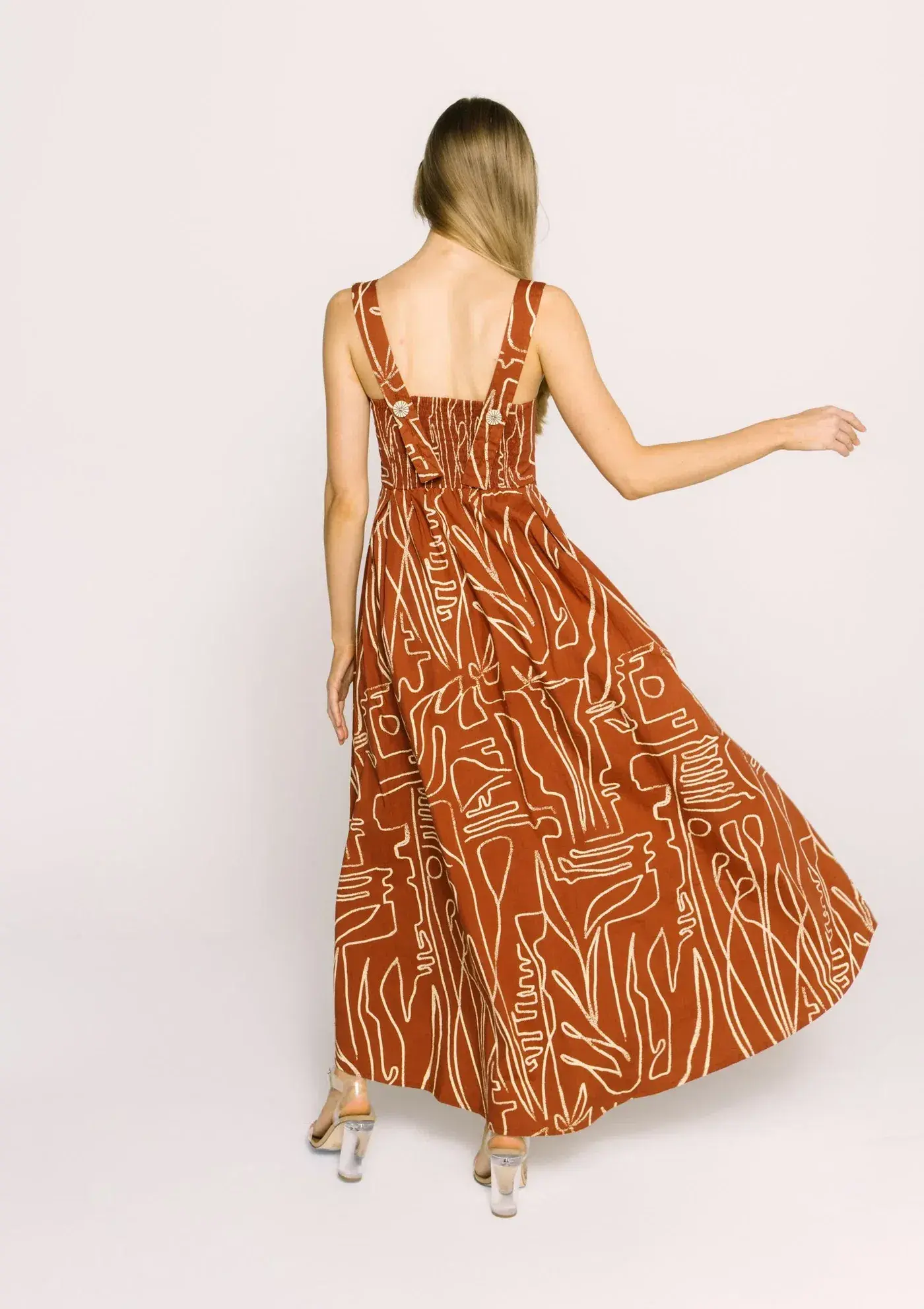 Bel Kazan Janie Maxi Dress in Mocha Rye Print Size 8 - Image 3