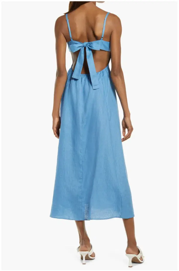 Reformation Starfruit Linen Midi Dress in Parisian Blue Size 8 - Image 2