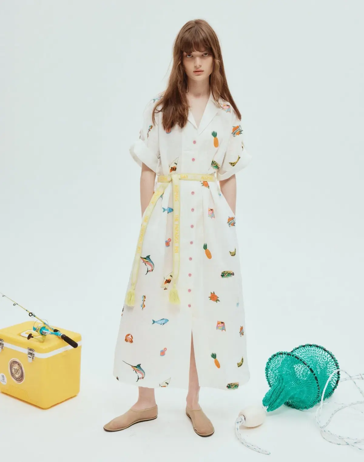 Alemais Blue Marlin Embroidered Shirtdress Multi Size 16 - Image 1