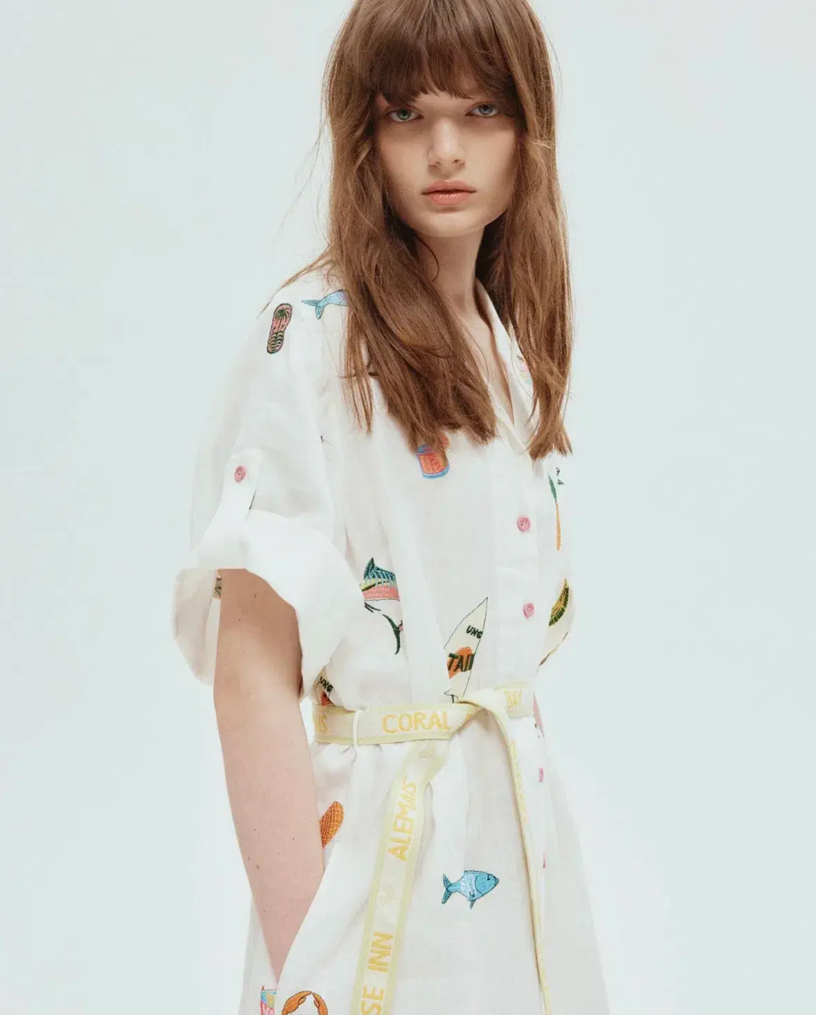 Alemais Blue Marlin Embroidered Shirtdress Multi Size 16 - Image 2