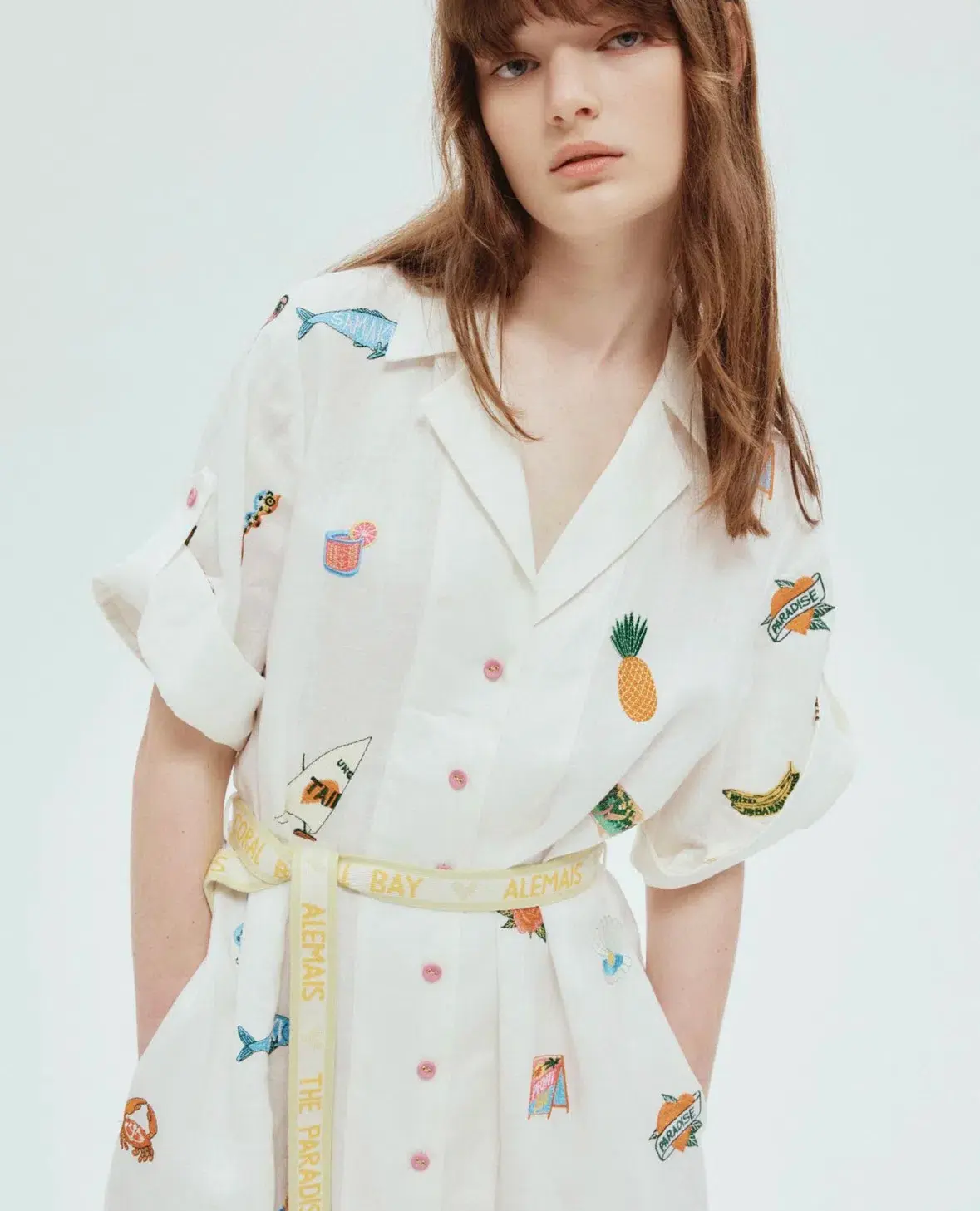 Alemais Blue Marlin Embroidered Shirtdress Multi Size 16 - Image 4