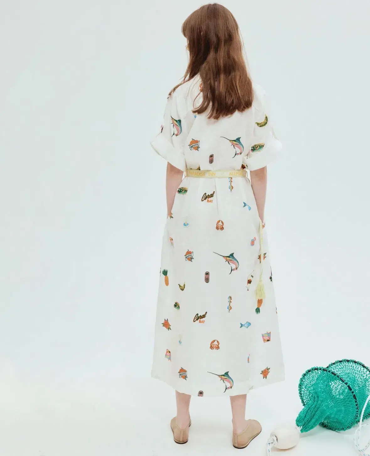 Alemais Blue Marlin Embroidered Shirtdress Multi Size 16 - Image 3